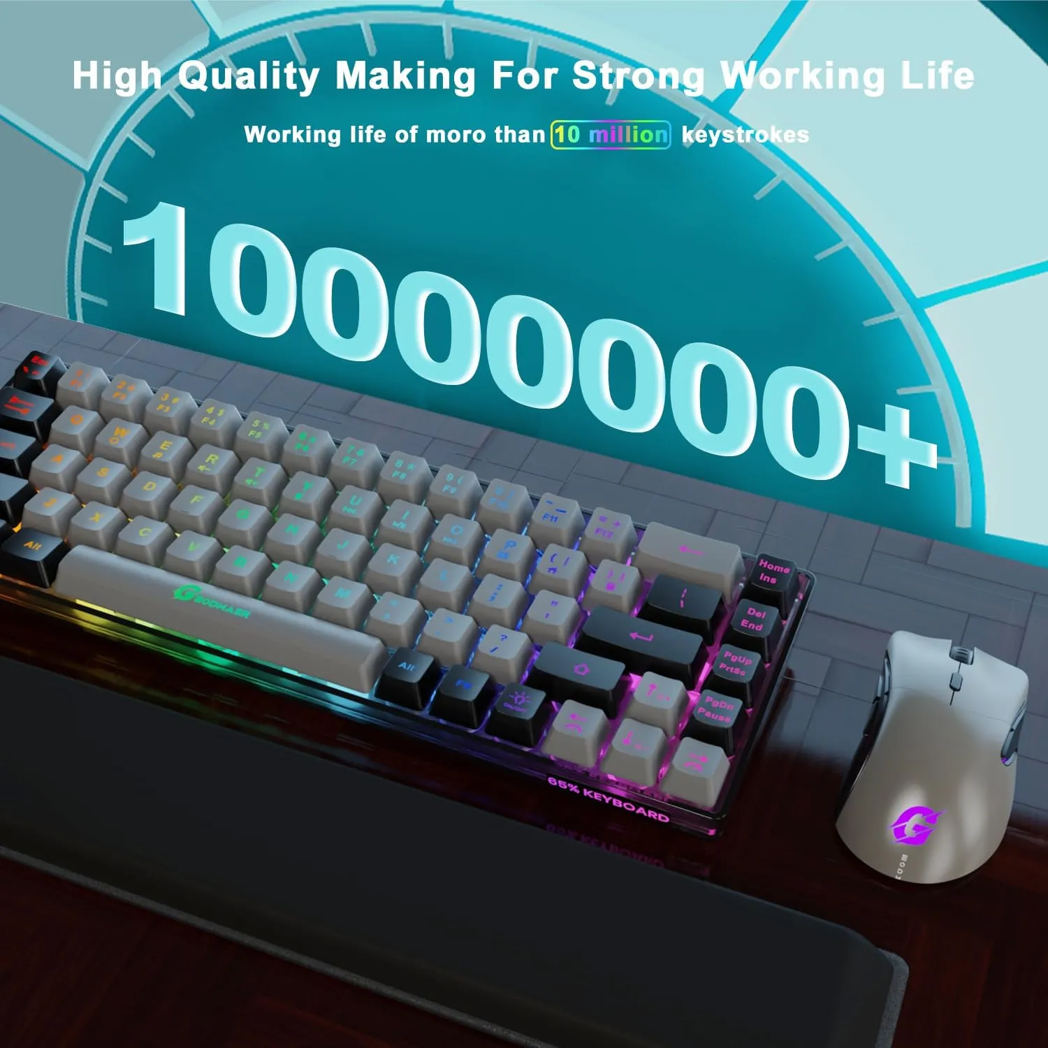 Wireless Gaming Keyboard and Mouse and Cooling Gel Wrist Rest, 68 Keys Compact Anti-ghosting No-Conflict Rechargeable Backlit Keyboard, 6D 3200DPI Mice, Cooling Gel Wrist Rest