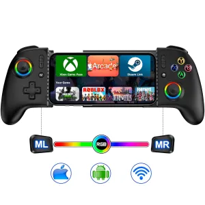 Wireless Retractable Phone Controller for iPhone/Android, Hall Joystick/Trigger, Turbo, Bluetooth Mobile Gaming Controller, No Dead Zone, Android Gaming Handheld Controller, for Xbox Cloud, Steam Link