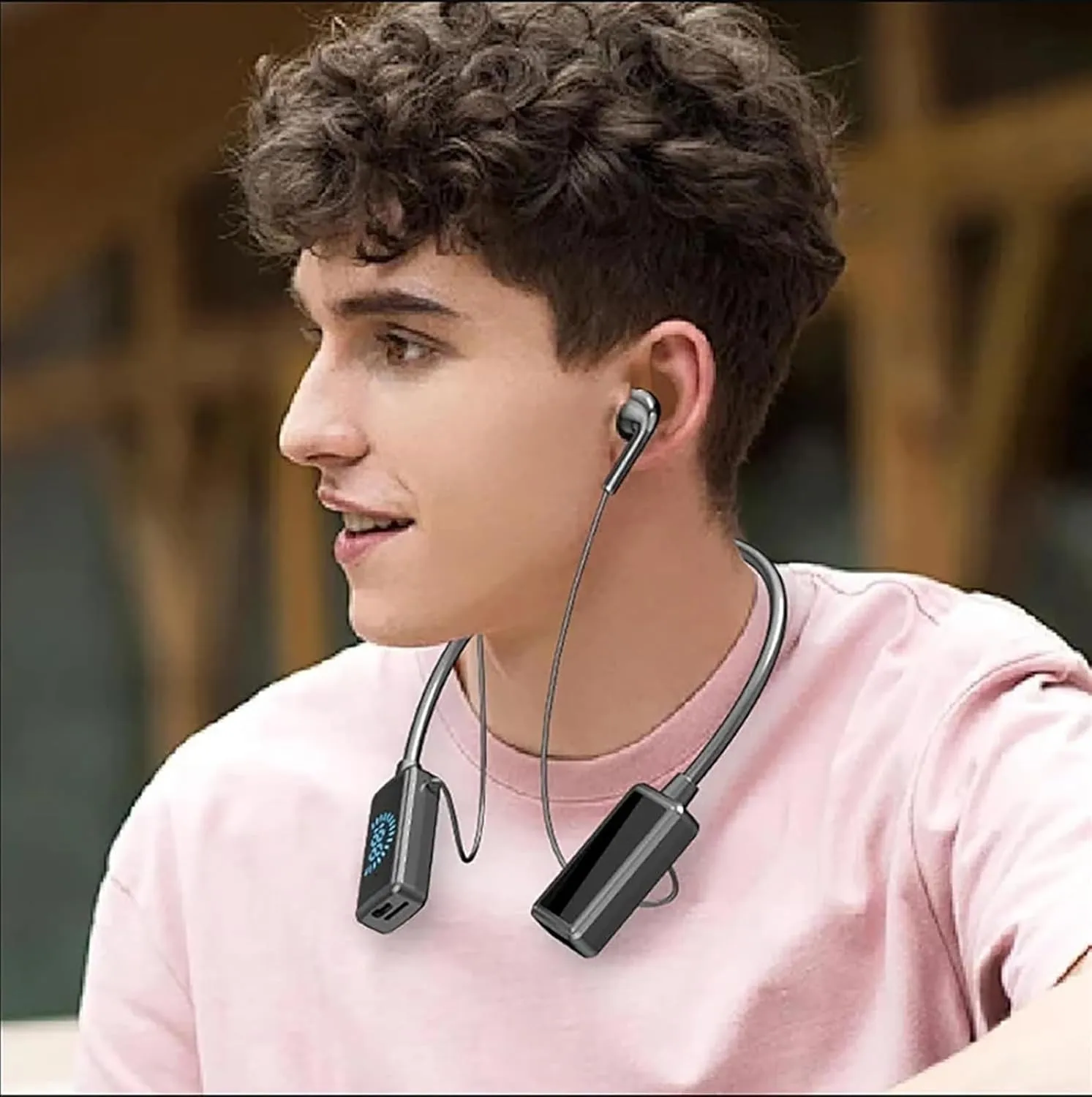 Wireless Sound Card Live Broadcasting and Audio Editing Earphones, 2024 New Neck Bluetooth Headset, Waterproof Wireless Sound Card Live Streaming Earphones with Display(Black)
