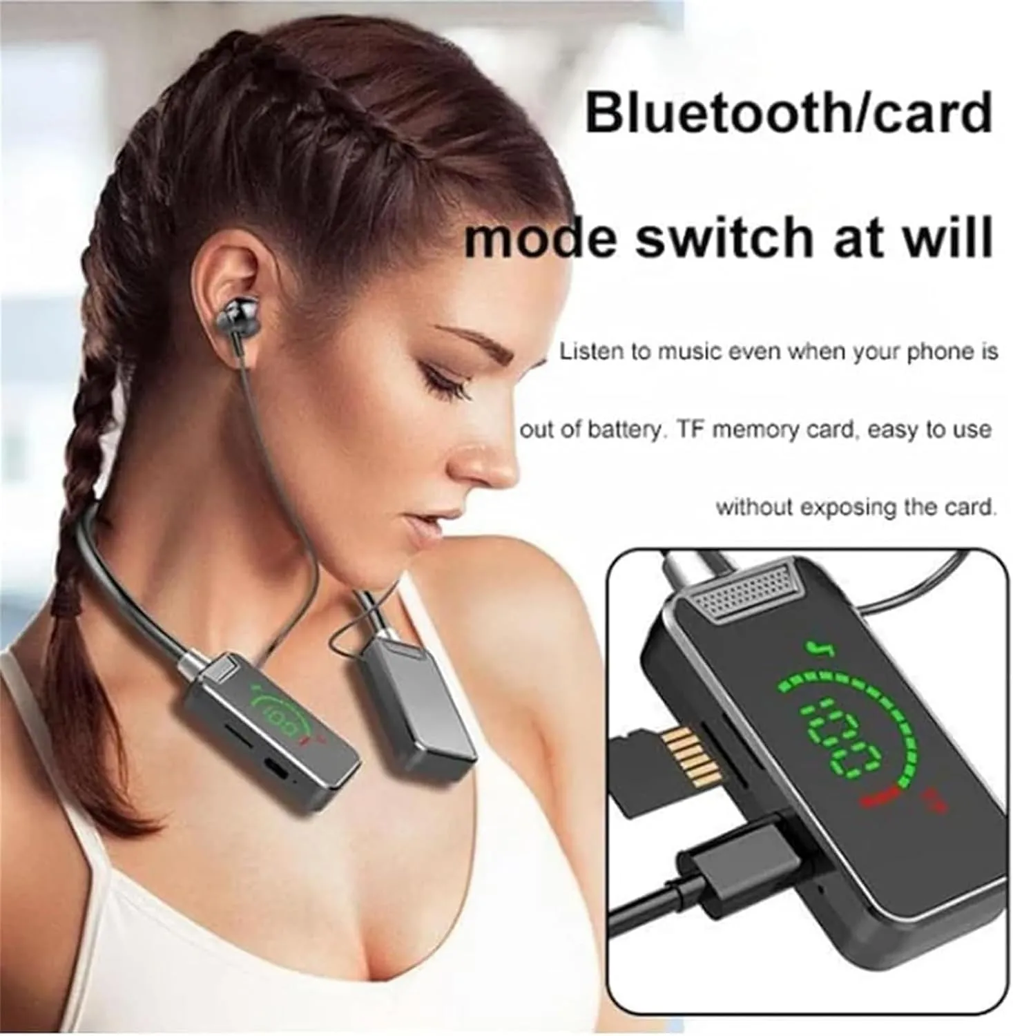Wireless Sound Card Live Broadcasting and Audio Editing Earphones, 2024 New Neck Bluetooth Headset, Waterproof Wireless Sound Card Live Streaming Earphones with Display(Black)
