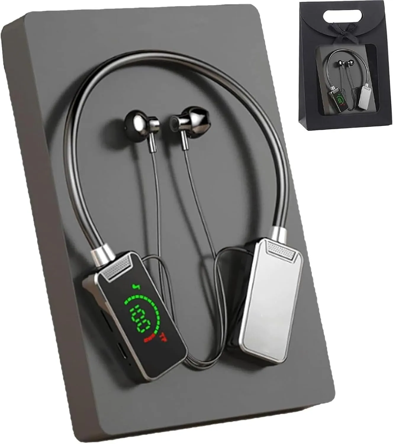 Wireless Sound Card Live Broadcasting and Audio Editing Earphones, 2024 New Neck Bluetooth Headset, Waterproof Wireless Sound Card Live Streaming Earphones with Display(Black)