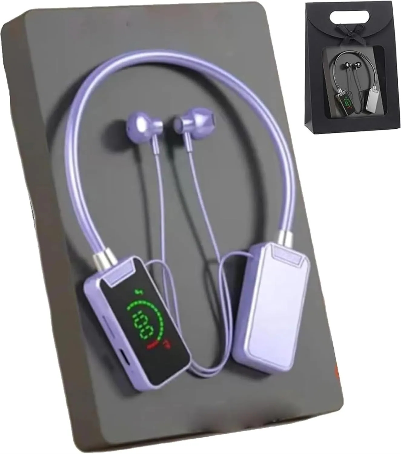 Wireless Sound Card Live Broadcasting and Audio Editing Earphones, 2024 New Neck Bluetooth Headset, Waterproof Wireless Sound Card Live Streaming Earphones with Display(Purple)