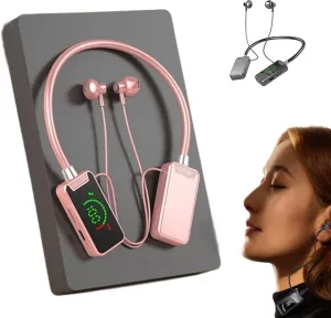 Wireless Sound Card Live Streaming Earphones, Wireless Sound Card Live Broadcasting and Audio Editing Earphones, Sweatproof Neckband Bluetooth Earphones with Display (Pink)