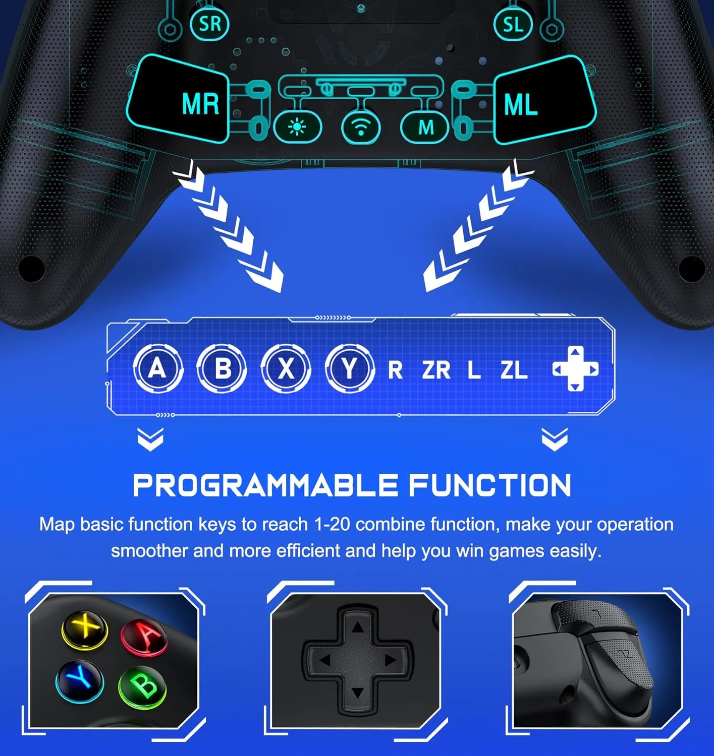 Wireless Switch Controller for Nintendo Switch Controller/Lite/OLED- LED Switch Pro Controller/iOS/Android Game Remote/Wired PC Joysticks-Programmable Remote for Nintendo Switch Interactive Gaming Figures
