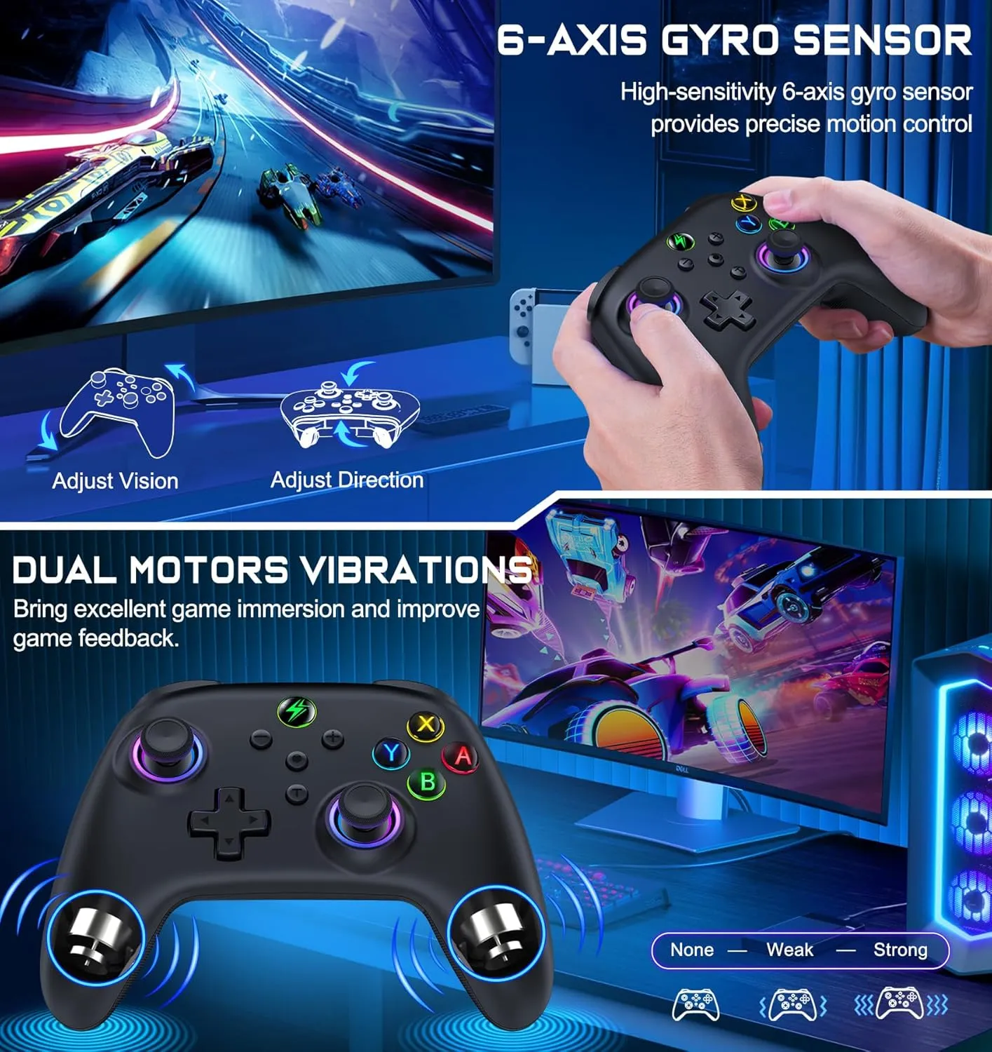 Wireless Switch Controller for Nintendo Switch Controller/Lite/OLED- LED Switch Pro Controller/iOS/Android Game Remote/Wired PC Joysticks-Programmable Remote for Nintendo Switch Interactive Gaming Figures