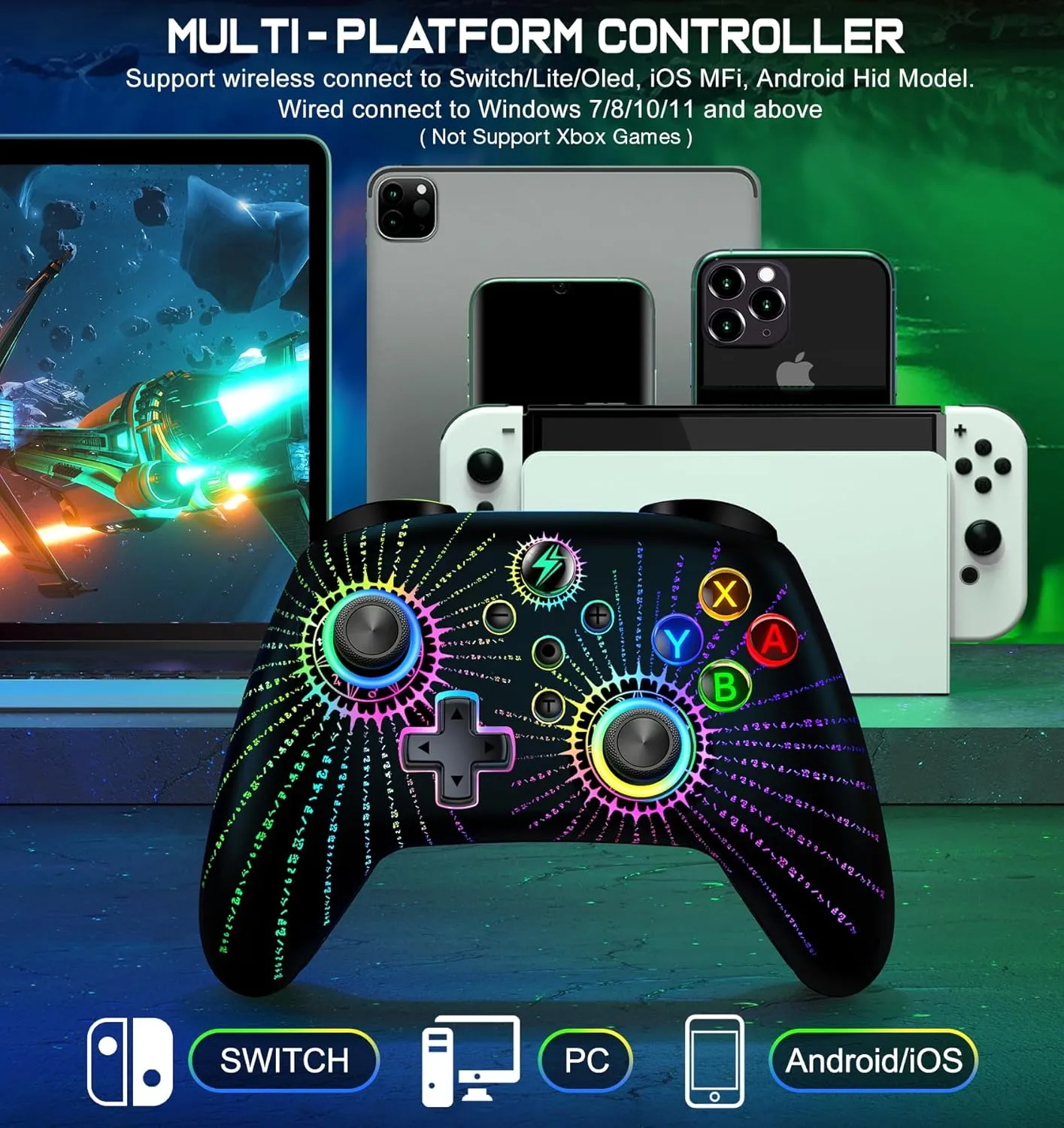 Wireless Switch Controller for Nintendo Switch Controller/Lite/OLED, LED Wired PC Game Joysticks - Wireless iOS/Android Remote, Game Accessories Interactive Gaming Figures