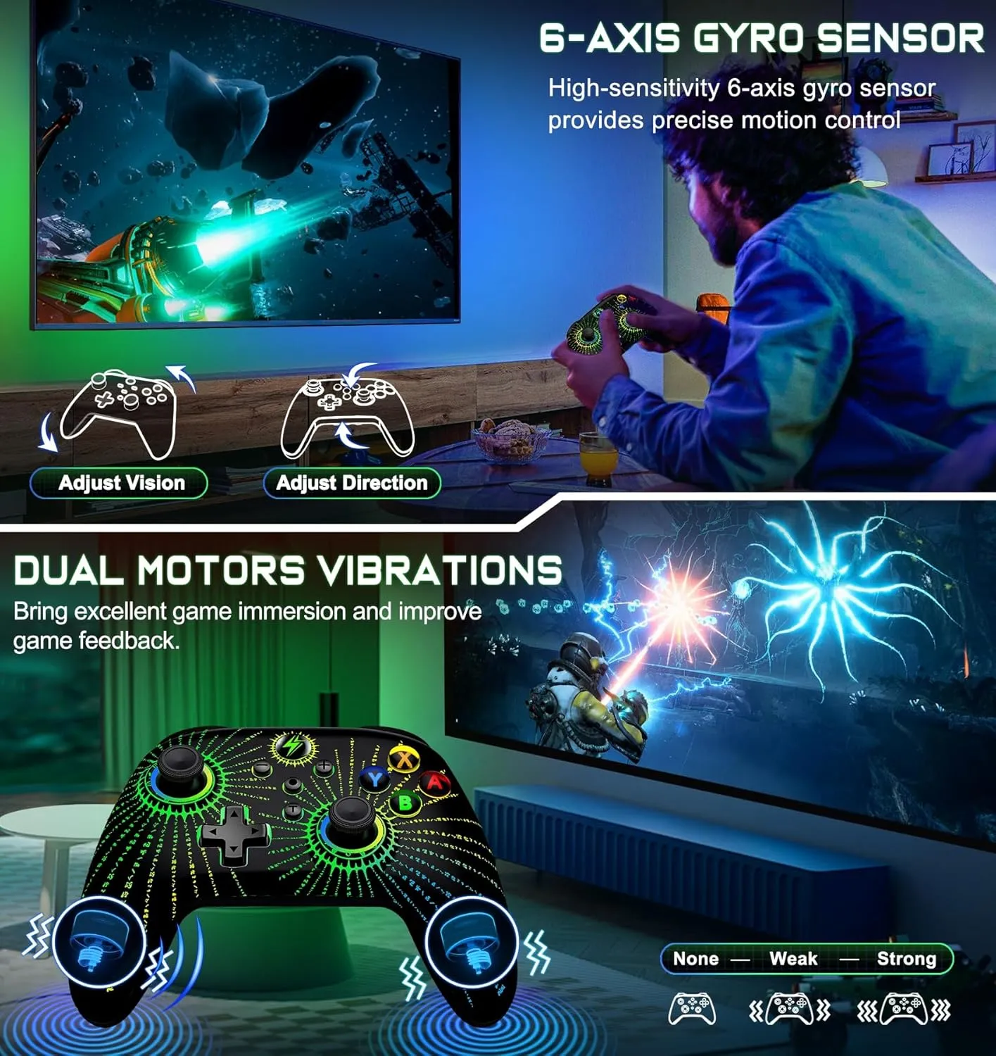 Wireless Switch Controller for Nintendo Switch Controller/Lite/OLED, LED Wired PC Game Joysticks - Wireless iOS/Android Remote, Game Accessories Interactive Gaming Figures