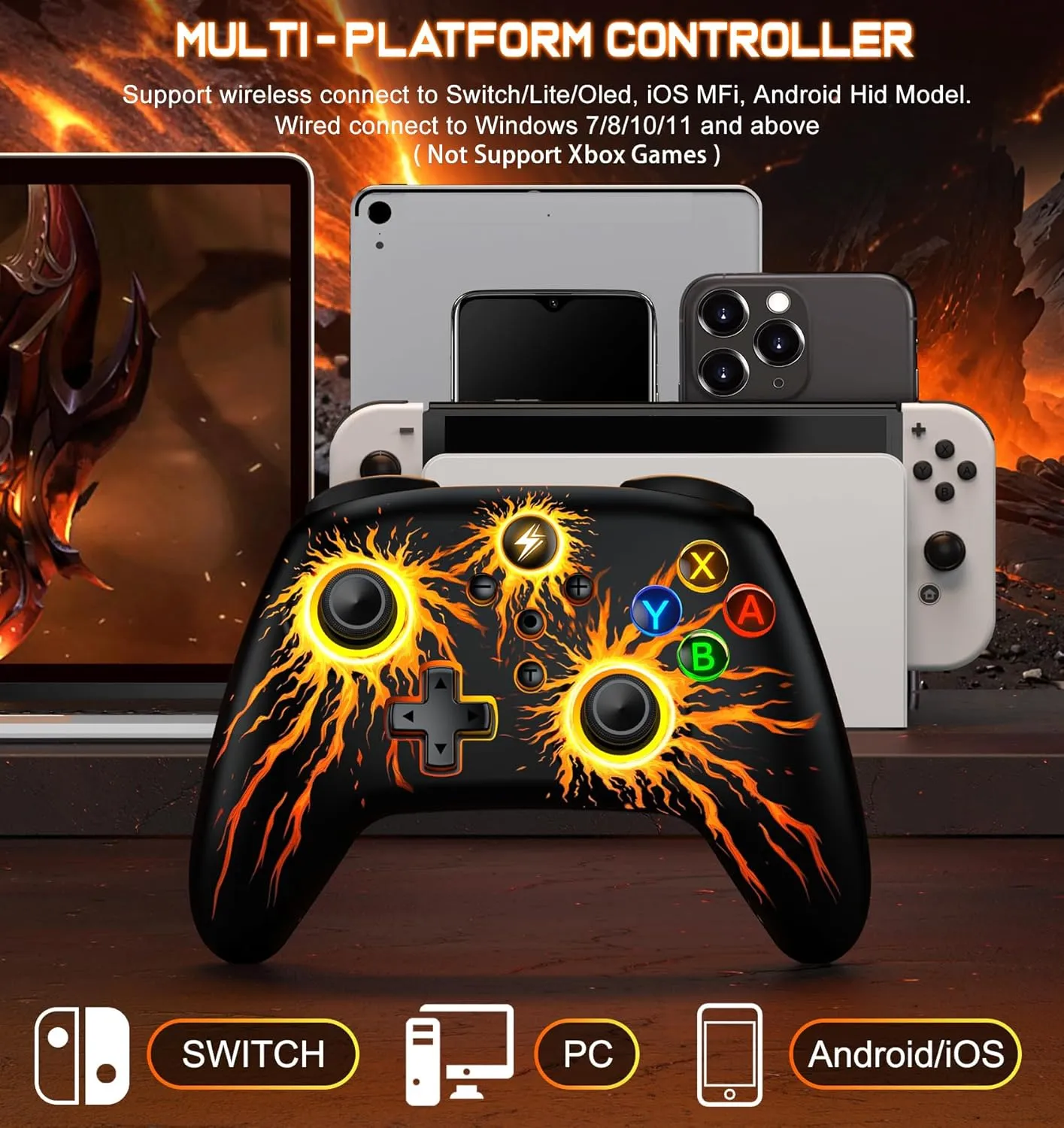Wireless Switch Controller for Nintendo Switch Controller/Lite/OLED, LED Wired PC Game Joysticks-Wireless iOS/Android Remote, Nintendo Game Accessories Interactive Gaming Figures