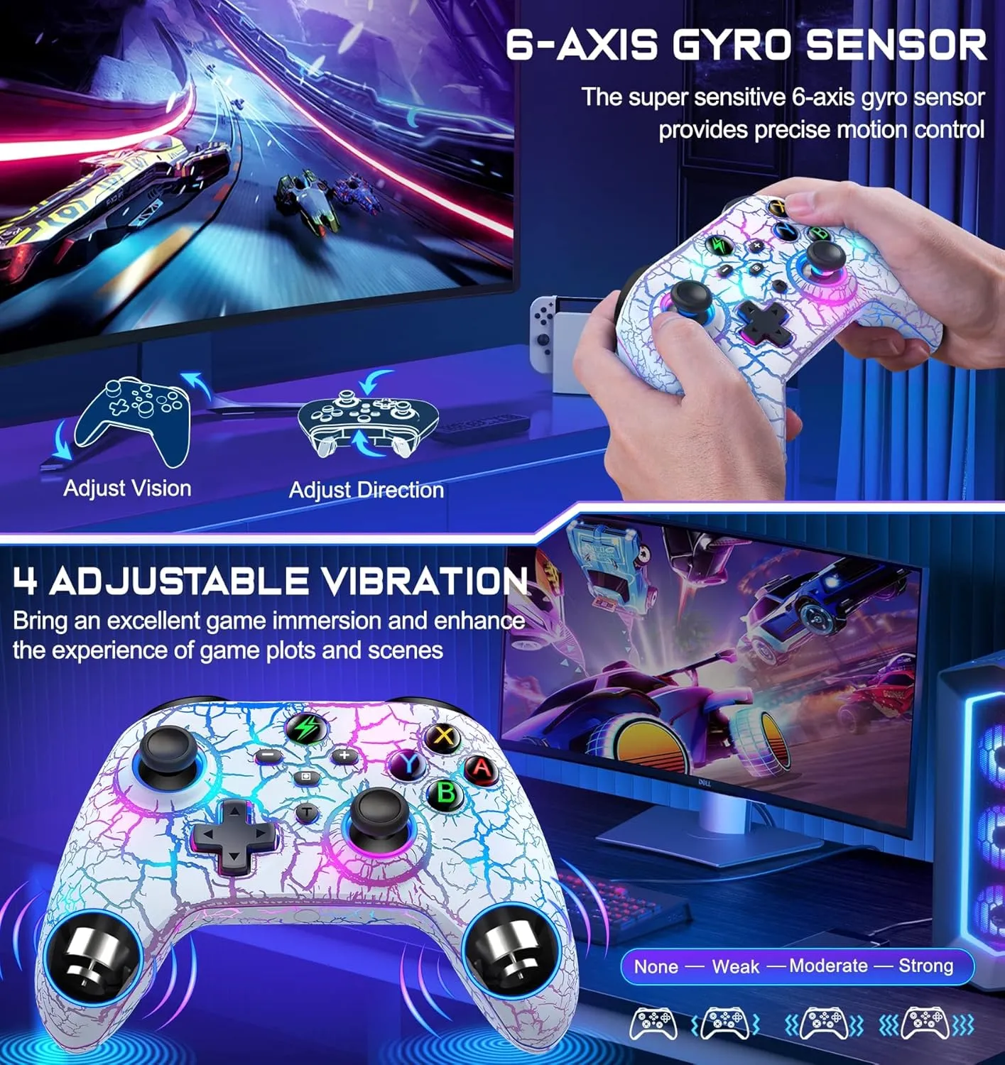 Wireless Switch Controller for Nintendo Switch Controller/Lite/OLED-LED Wired Windows PC Joysticks-Wireless PC IOS Android Remote with Programmable Nintendo Switch Accessories Interactive Gaming Figures(White)