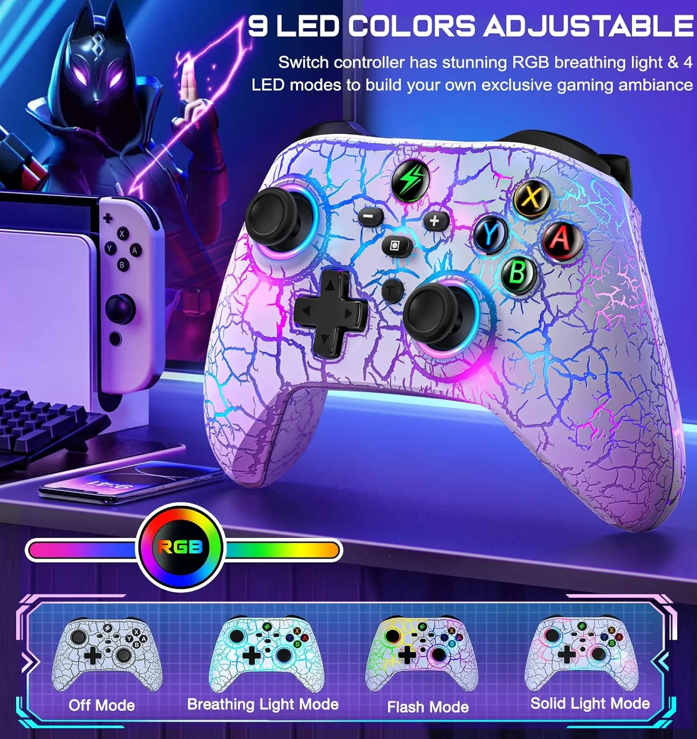 Wireless Switch Controller for Nintendo Switch Controller/Lite/OLED-LED Wired Windows PC Joysticks-Wireless PC IOS Android Remote with Programmable Nintendo Switch Accessories Interactive Gaming Figures(White)