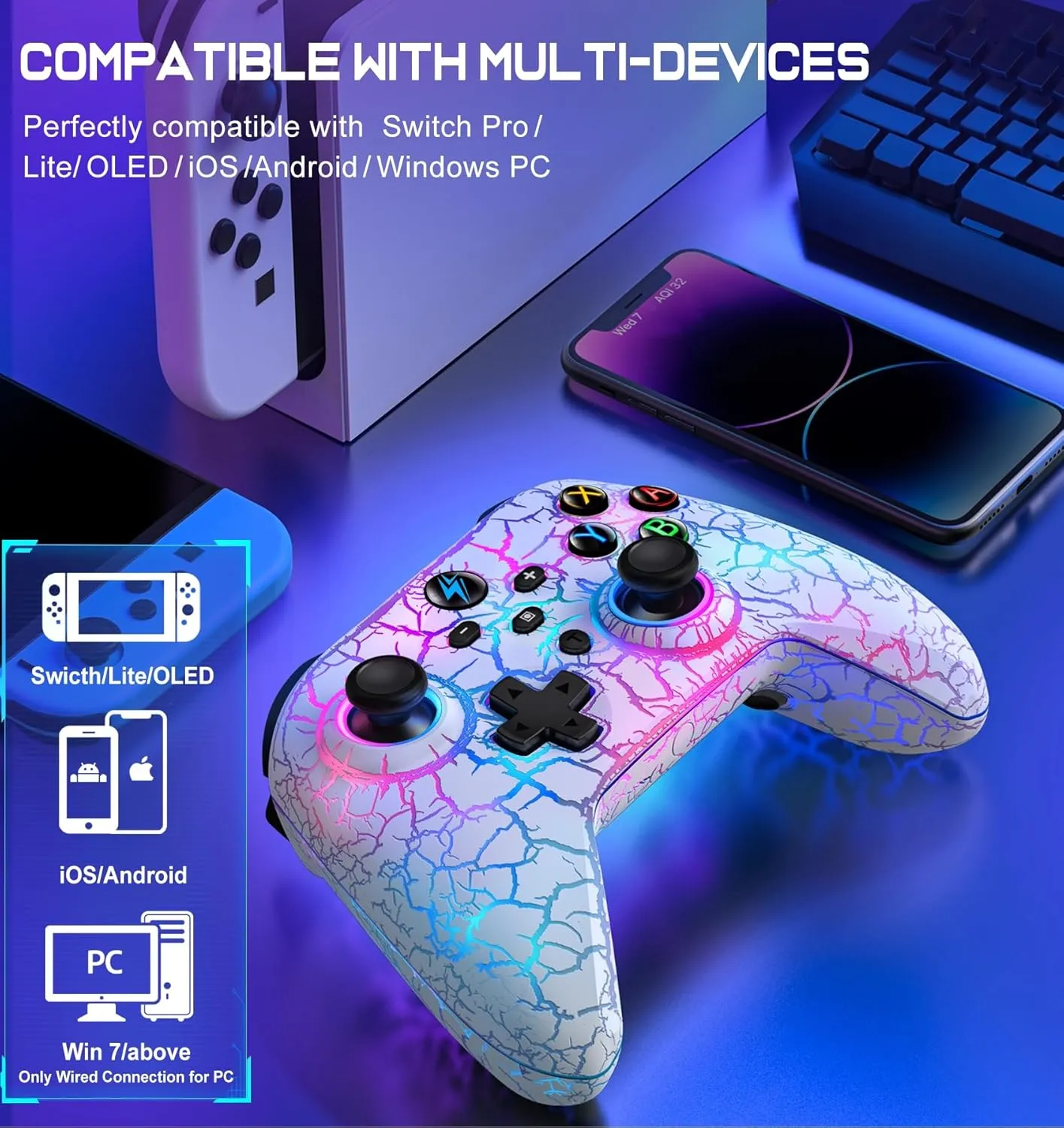 Wireless Switch Controller for Nintendo Switch Controller/Lite/OLED-LED Wired Windows PC Joysticks-Wireless PC IOS Android Remote with Programmable Nintendo Switch Accessories Interactive Gaming Figures(White)