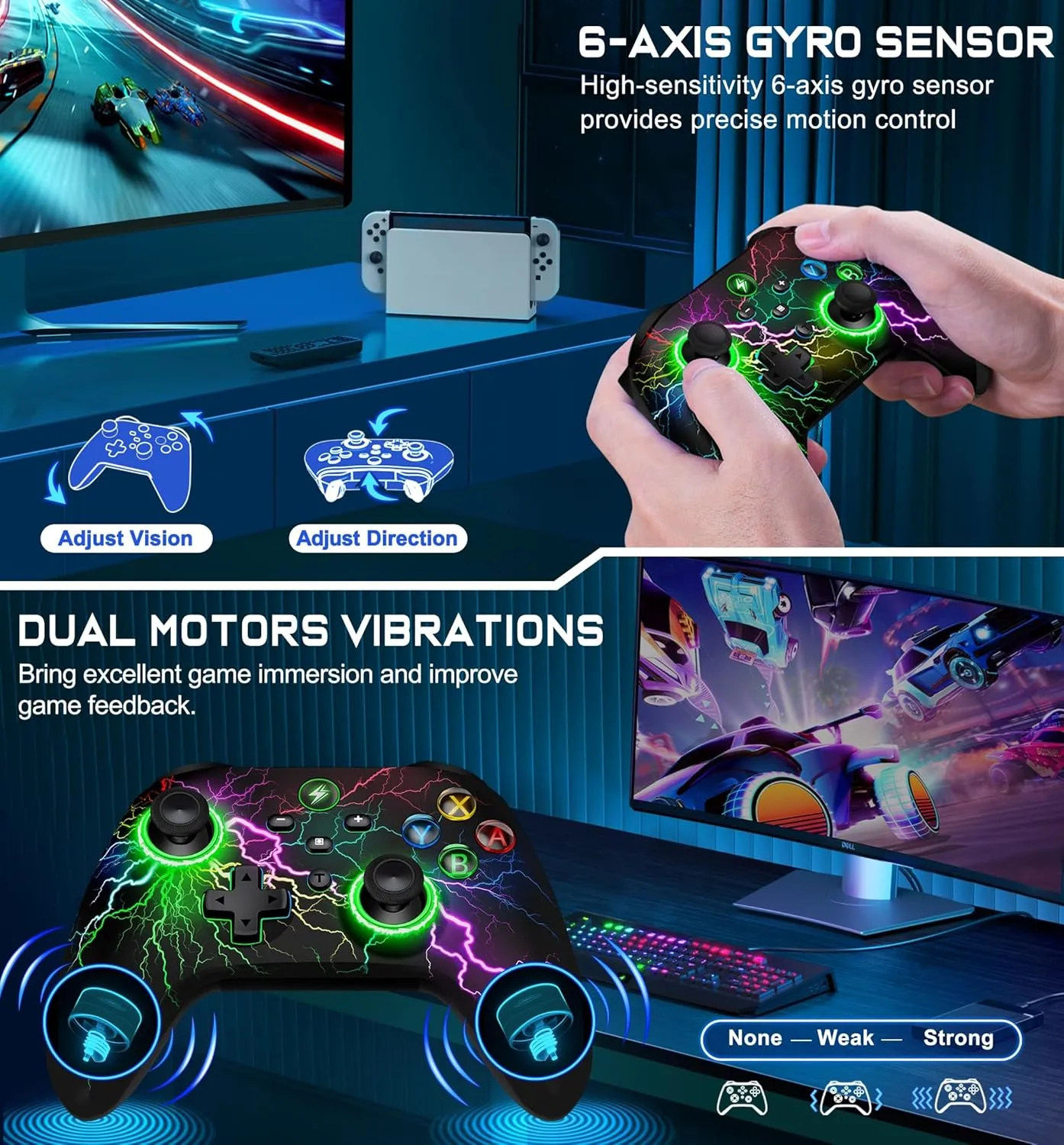 Wireless Switch Pro Controller for Nintendo Switch Controller/Lite/OLED, LED Wired PC Game Joysticks-Wireless iOS/Android Remote, Nintendo Switch Accessories Set Controller Interactive Gaming Figures