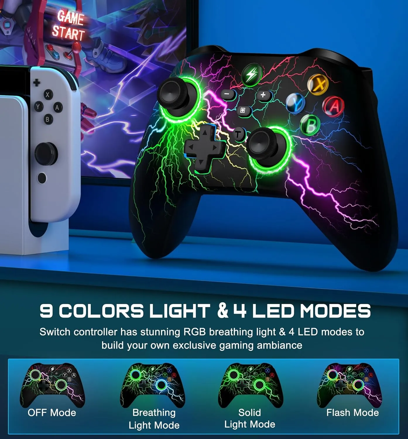 Wireless Switch Pro Controller for Nintendo Switch Controller/Lite/OLED, LED Wired PC Game Joysticks-Wireless iOS/Android Remote, Nintendo Switch Accessories Set Controller Interactive Gaming Figures