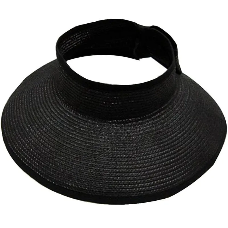 Women's UPF 50  Wide Brim Roll-up Straw Sun Hat Sun Visor