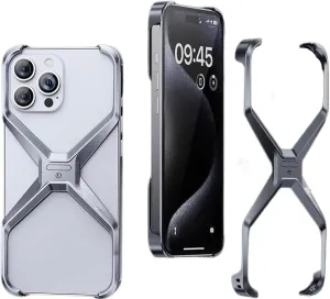 X Shape Anti-Fall Bare Phone Case, for iPhone 16 case,X Shaped Metal Frame for iPhone 16 Pro Max, Dissipate Heat Aluminum Alloy Anti-Fall Metal Corner Pad Cases for iPhone 16 (Black,13 pro max)