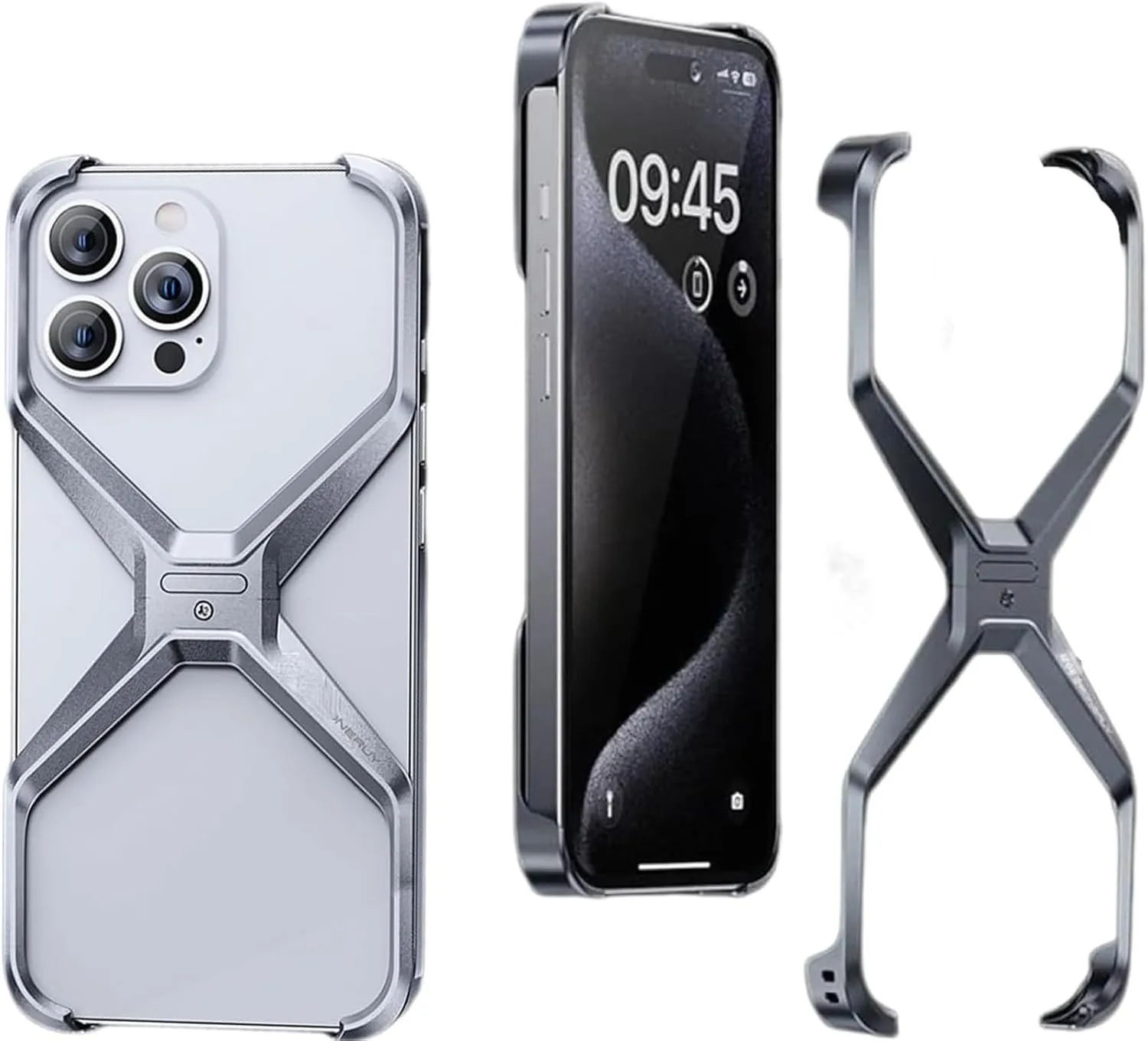 X Shape Anti-Fall Bare Phone Case, for iPhone 16 case,X Shaped Metal Frame for iPhone 16 Pro Max, Dissipate Heat Aluminum Alloy Anti-Fall Metal Corner Pad Cases for iPhone 16 (Black,13 pro max)