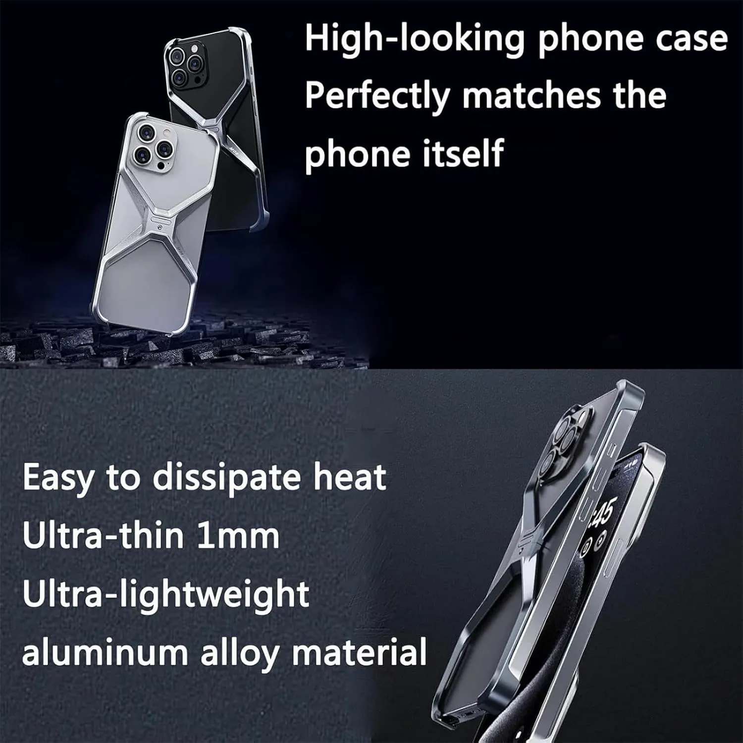 X Shape Anti-Fall Bare Phone Case, for iPhone 16 case,X Shaped Metal Frame for iPhone 16 Pro Max, Dissipate Heat Aluminum Alloy Anti-Fall Metal Corner Pad Cases for iPhone 16 (Black,13 pro max)