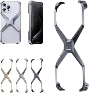 X Shape Anti-Fall Bare Phone Case, Metal Corner Pad Anti-Fall Phone Case, X Shaped Hollow Frameless Cooling Case for iPhone 16 15 14 13 Pro Max (13 Pro Max,Gray)