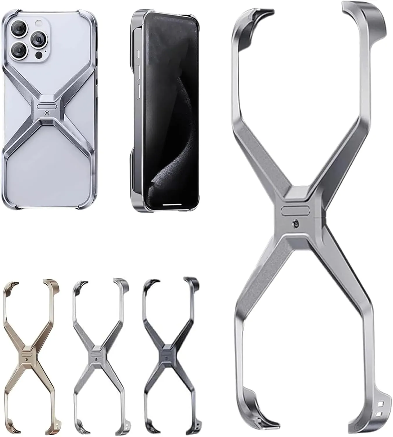 X Shape Anti-Fall Bare Phone Case, Metal Corner Pad Anti-Fall Phone Case, X Shaped Hollow Frameless Cooling Case for iPhone 16 15 14 13 Pro Max (13 Pro Max,Silver)