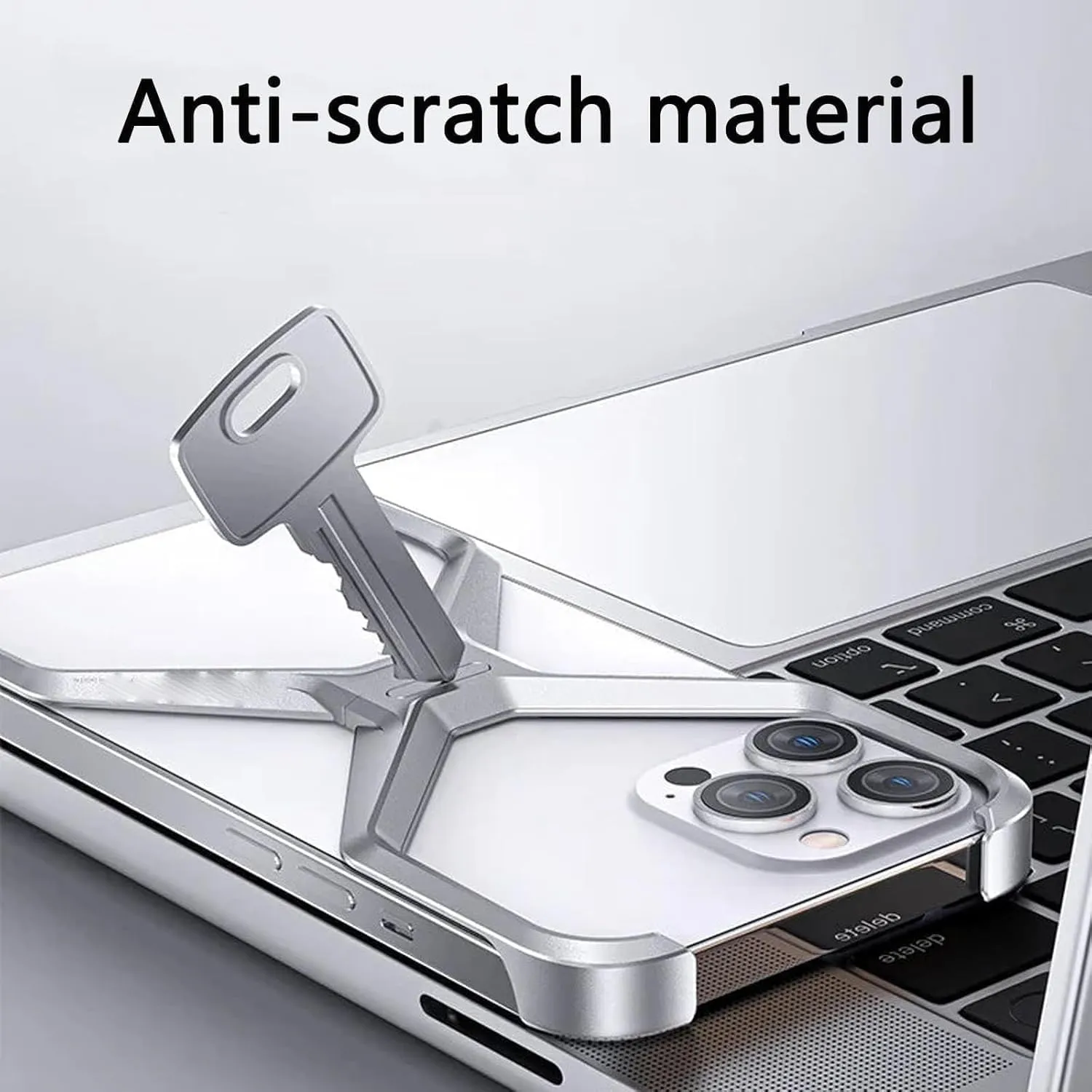 X Shape Anti-Fall Bare Phone Case, Metal Corner Pad Anti-Fall Phone Case, X Shaped Hollow Frameless Cooling Case for iPhone 16 15 14 13 Pro Max (13 Pro Max,Silver)