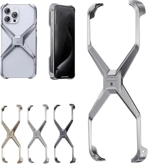 X Shape Anti-Fall Bare Phone Case, Metal Corner Pad Anti-Fall Phone Case, X Shaped Hollow Frameless Cooling Case for iPhone 16 15 14 13 Pro Max (13 Pro Max,Silver)