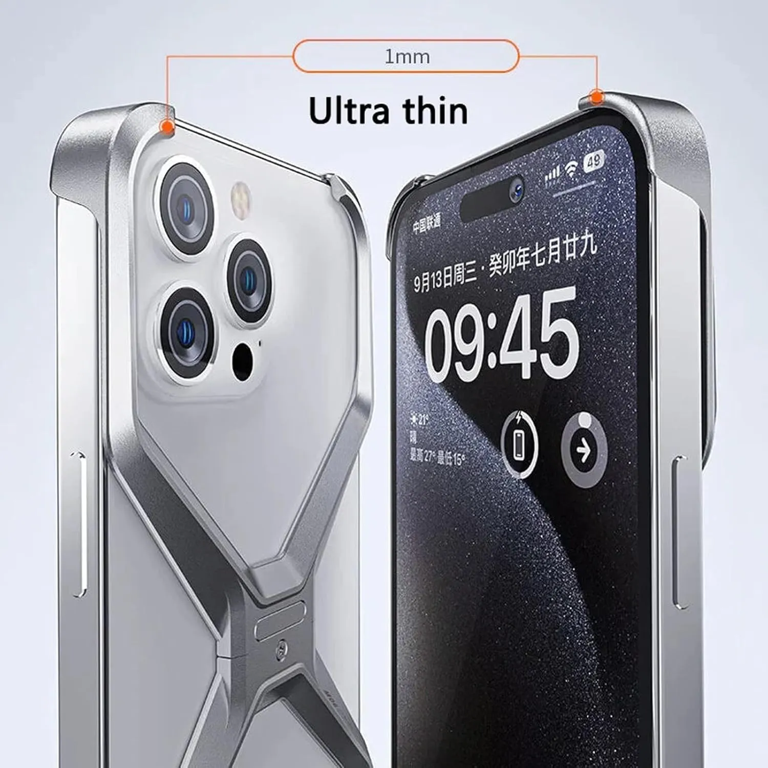 X Shape Anti-Fall Bare Phone Case, Metal Corner Pad Anti-Fall Phone Case, X Shaped Hollow Frameless Cooling Case for iPhone 16 15 14 13 Pro Max (16,Gold)