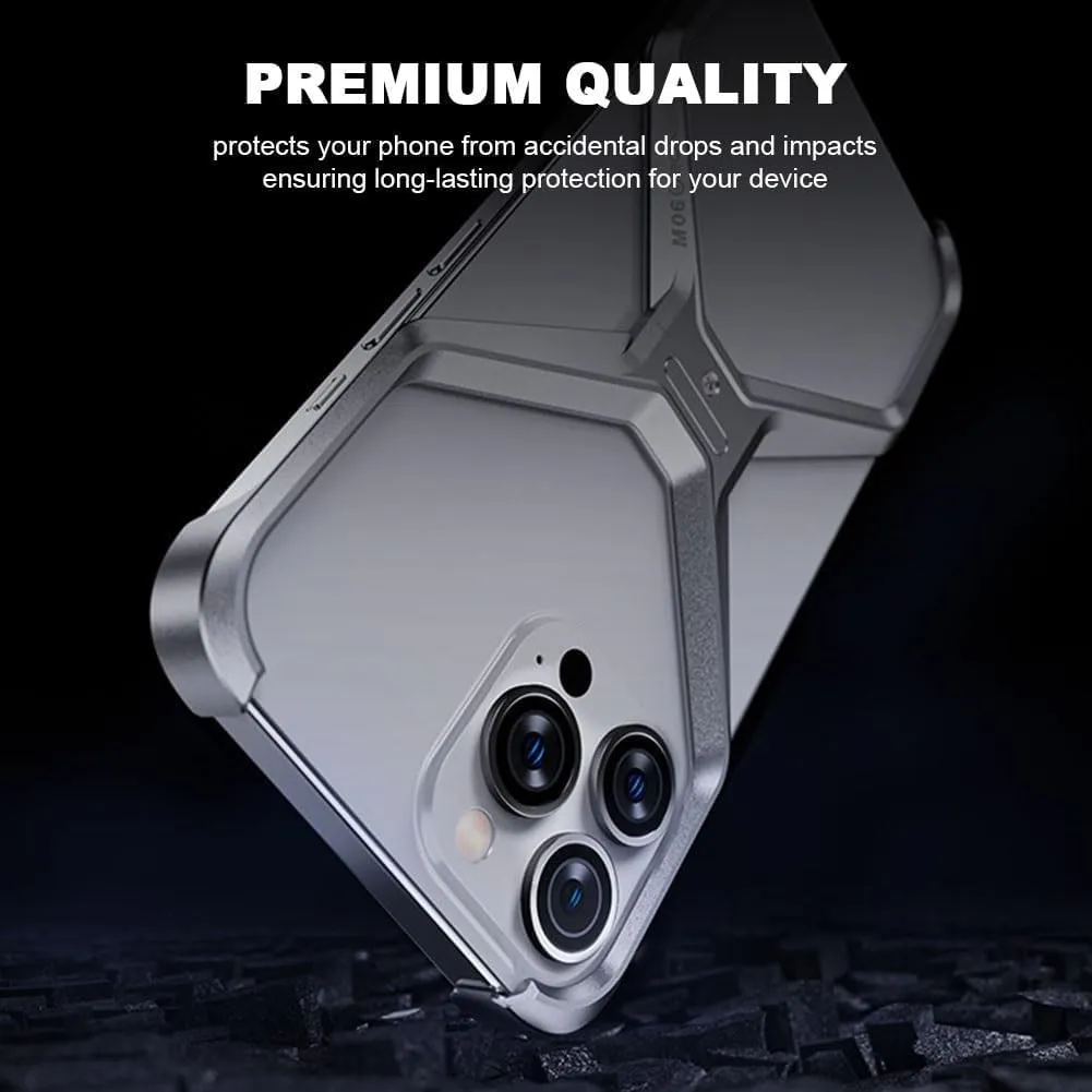 X Shape Anti-Fall Bare Phone Case, Metal Corner Pad Anti-Fall Phone Case, X Shaped Hollow Frameless Cooling Case for iPhone 16 15 14 13 Pro Max (16,Gold)