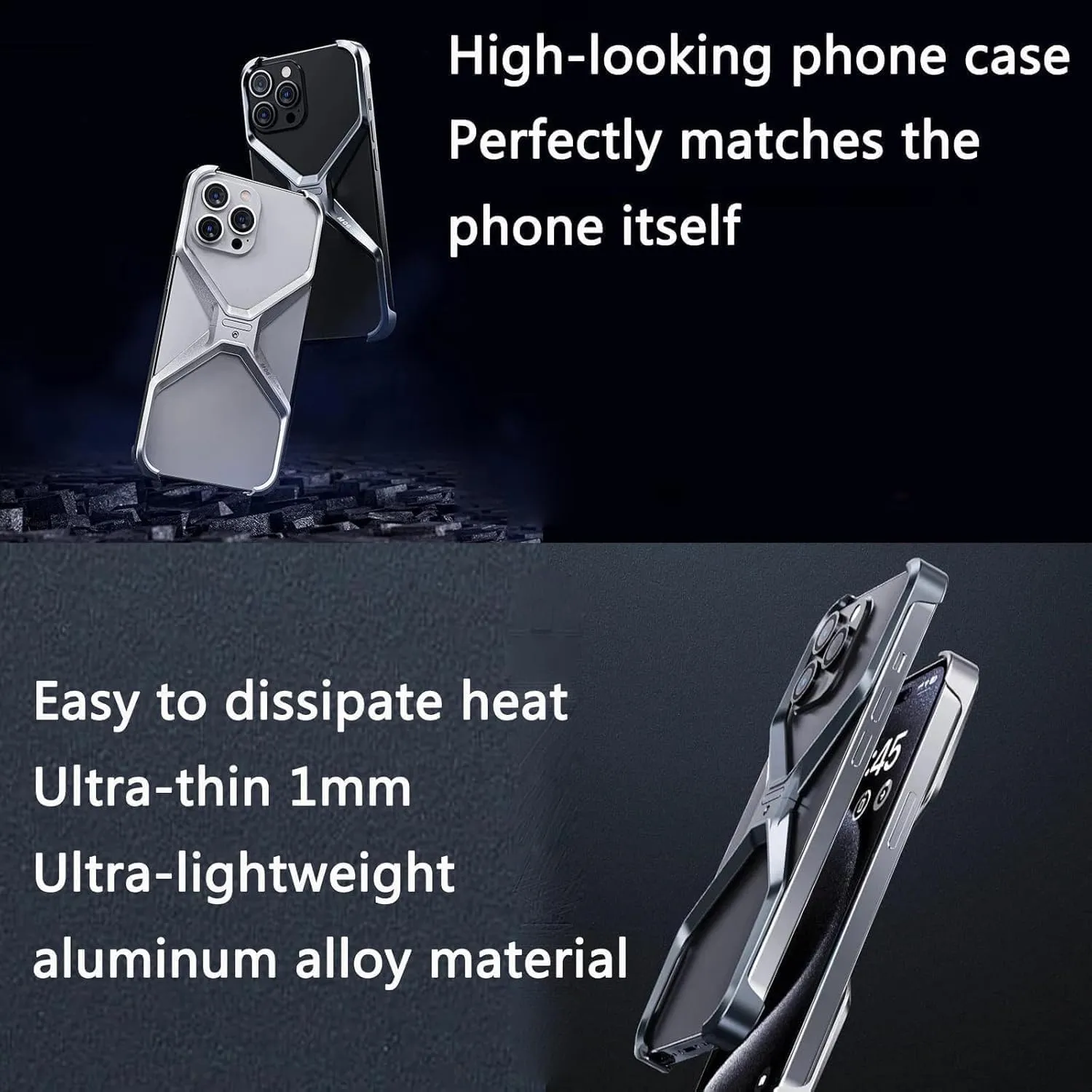 X Shape Anti-Fall Bare Phone Case, Metal Corner Pad Anti-Fall Phone Case, X Shaped Hollow Frameless Cooling Case for iPhone 16 15 14 13 Pro Max (16,Gold)