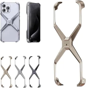 X Shape Anti-Fall Bare Phone Case, Metal Corner Pad Anti-Fall Phone Case, X Shaped Hollow Frameless Cooling Case for iPhone 16 15 14 13 Pro Max (16,Gold)