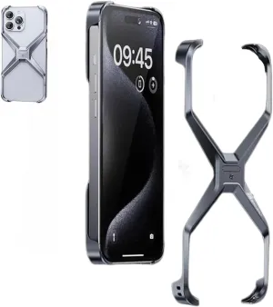 X Shape Anti-Fall Bare Phone Case, X Shaped Metal Frame for iPhone 13/15/14/16 Pro Max, Dissipate Heat Frameless Aluminum Alloy, Metal Corner Pad Anti-Fall Phone Case (Gray, for iPhone 14/13)