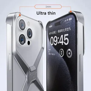 X Shape Anti-Fall Phone Case, X Shaped Metal Frame for iPhone 15/14/13 Pro Max, Dissipate Heat Frameless Aluminum Alloy, Metal Corner Pad Anti-Fall Phone Case (Dark Gray,14ProMax)