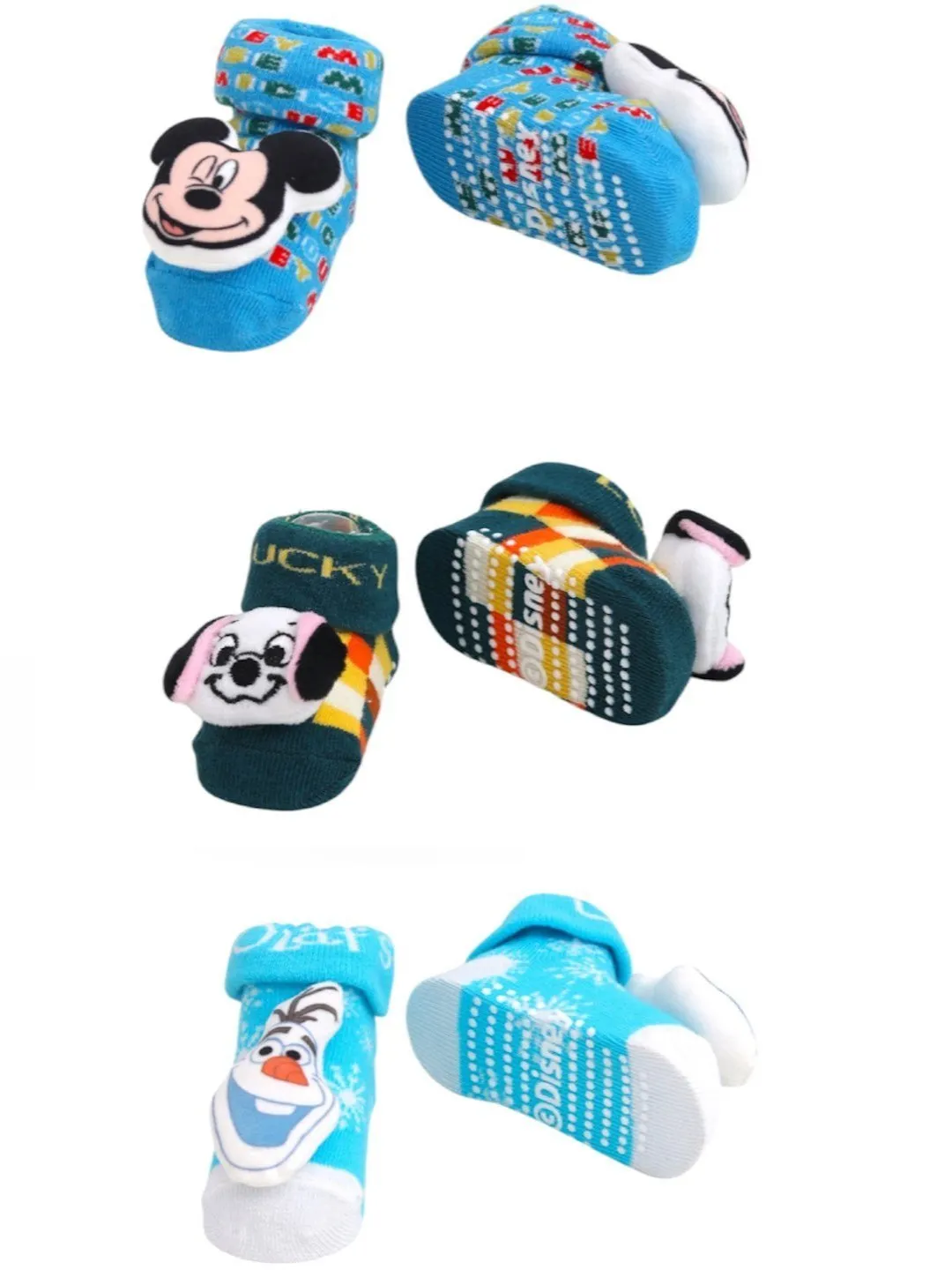 Yellow Bee Disney 3D Socks Trio for Boys – Mickey Mouse, 101 Dalmatians Lucky Dog, and Frozen Olaf
