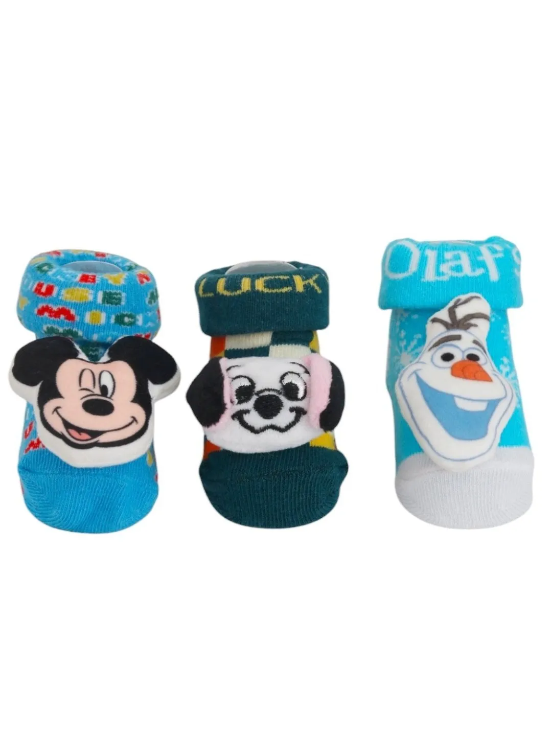 Yellow Bee Disney 3D Socks Trio for Boys – Mickey Mouse, 101 Dalmatians Lucky Dog, and Frozen Olaf