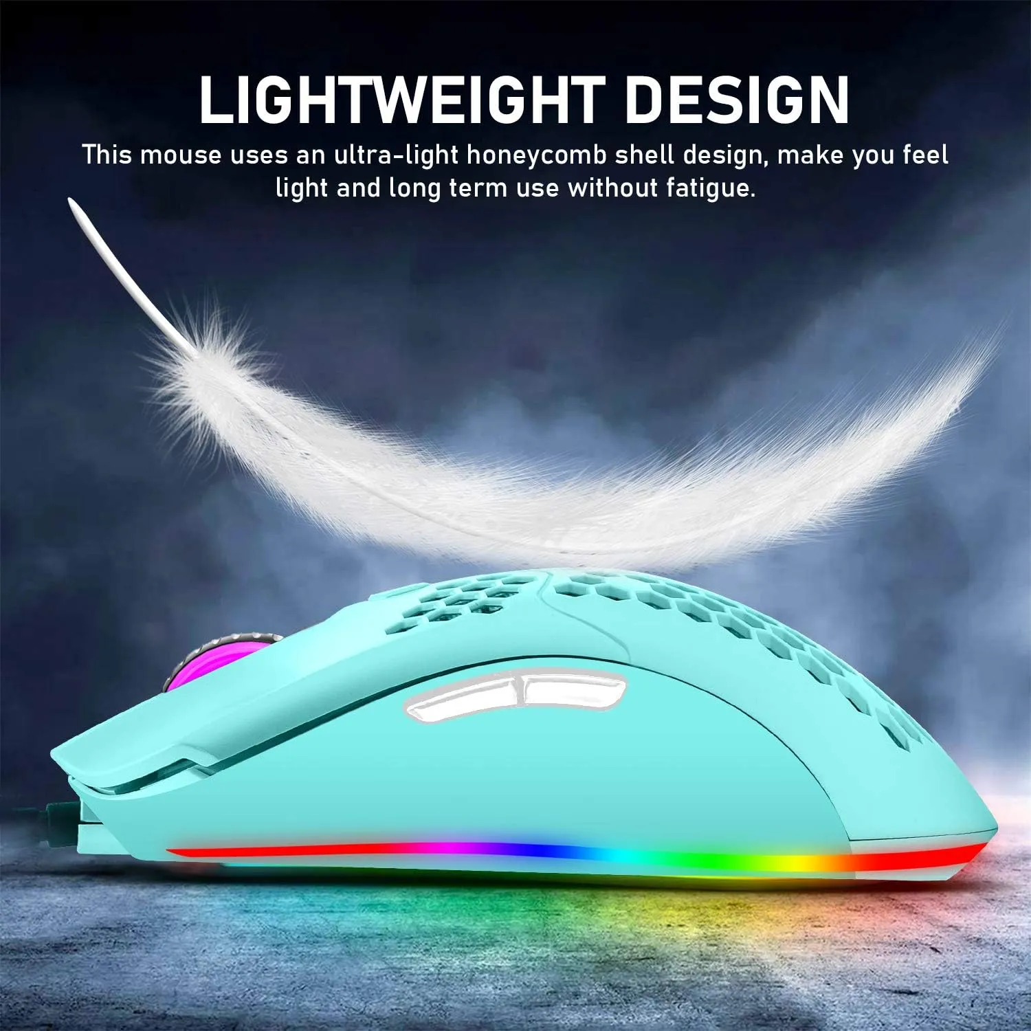 ZIYOU LANG Wired Lightweight Gaming Mouse,6 RGB Backlit Mice with 7 Buttons Programmable Driver,6400DPI Computer Mouse,Ultralight Honeycomb Shell Ultraweave Cable Mouse for PC Gamers,Xbox,PS4(Green)