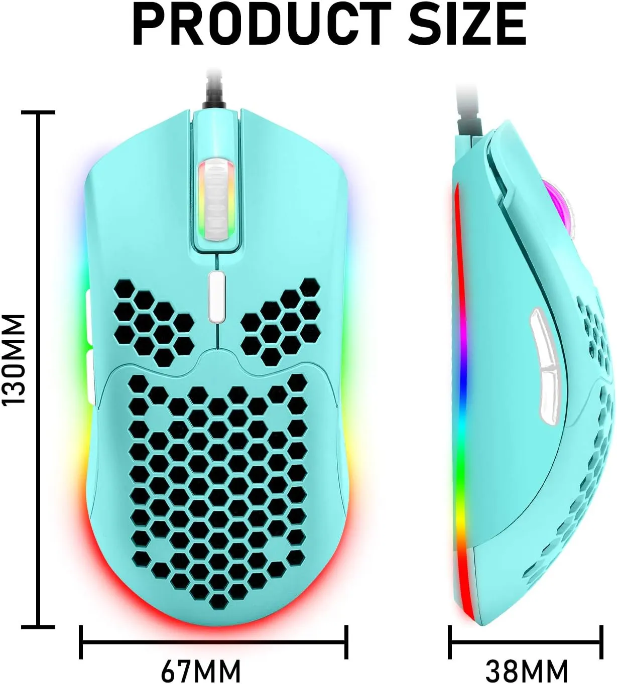 ZIYOU LANG Wired Lightweight Gaming Mouse,6 RGB Backlit Mice with 7 Buttons Programmable Driver,6400DPI Computer Mouse,Ultralight Honeycomb Shell Ultraweave Cable Mouse for PC Gamers,Xbox,PS4(Green)